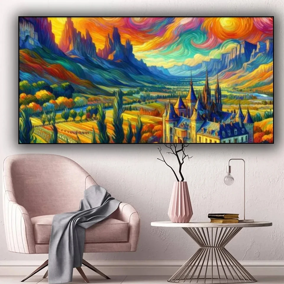 Colorful Van Gogh Starry Sky Diamond Painting New Landscape Pattern Needlwork Full Round Diamond Embroidery Home Decor