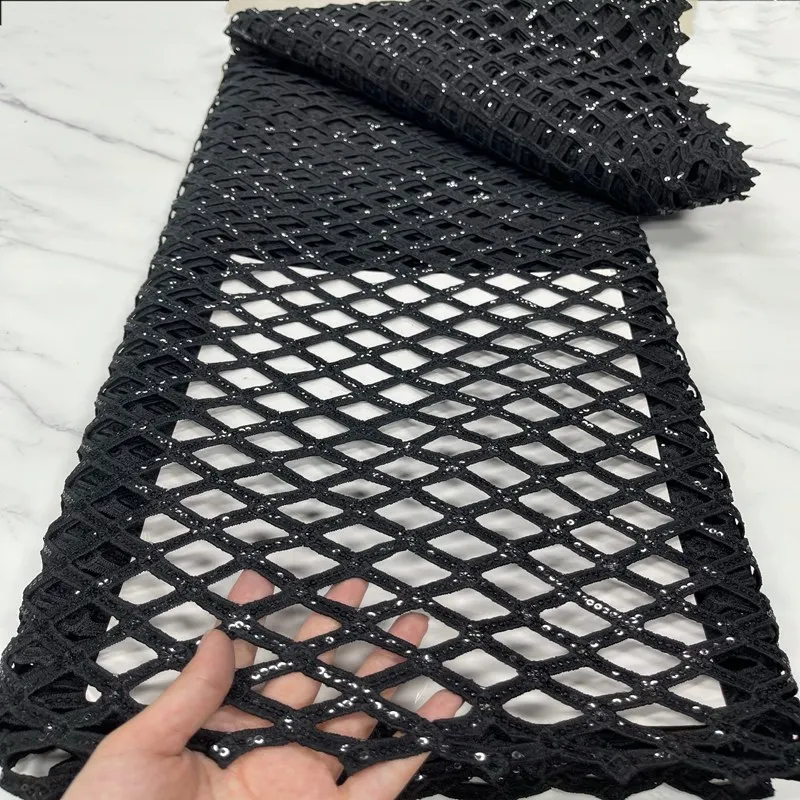 black Color African Guipure Lace Fabric 2022 High Quality Lace Nigerian Cord Lace Fabrics For Women Wedding Sewing TS1042