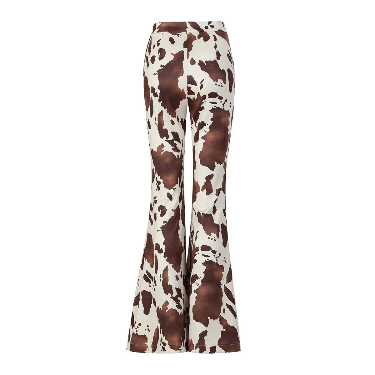 Suede Leather 2026 New Brown Camo Print Flare Pants Women High Waist Slimming Figure Flattering American Style Trousers