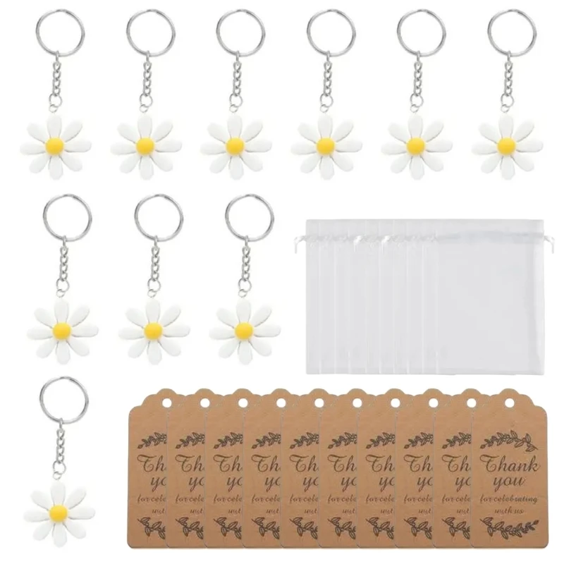 Daisys Pattern Key Rings with Gratitudes Cards and Organza Bags Party DXAF