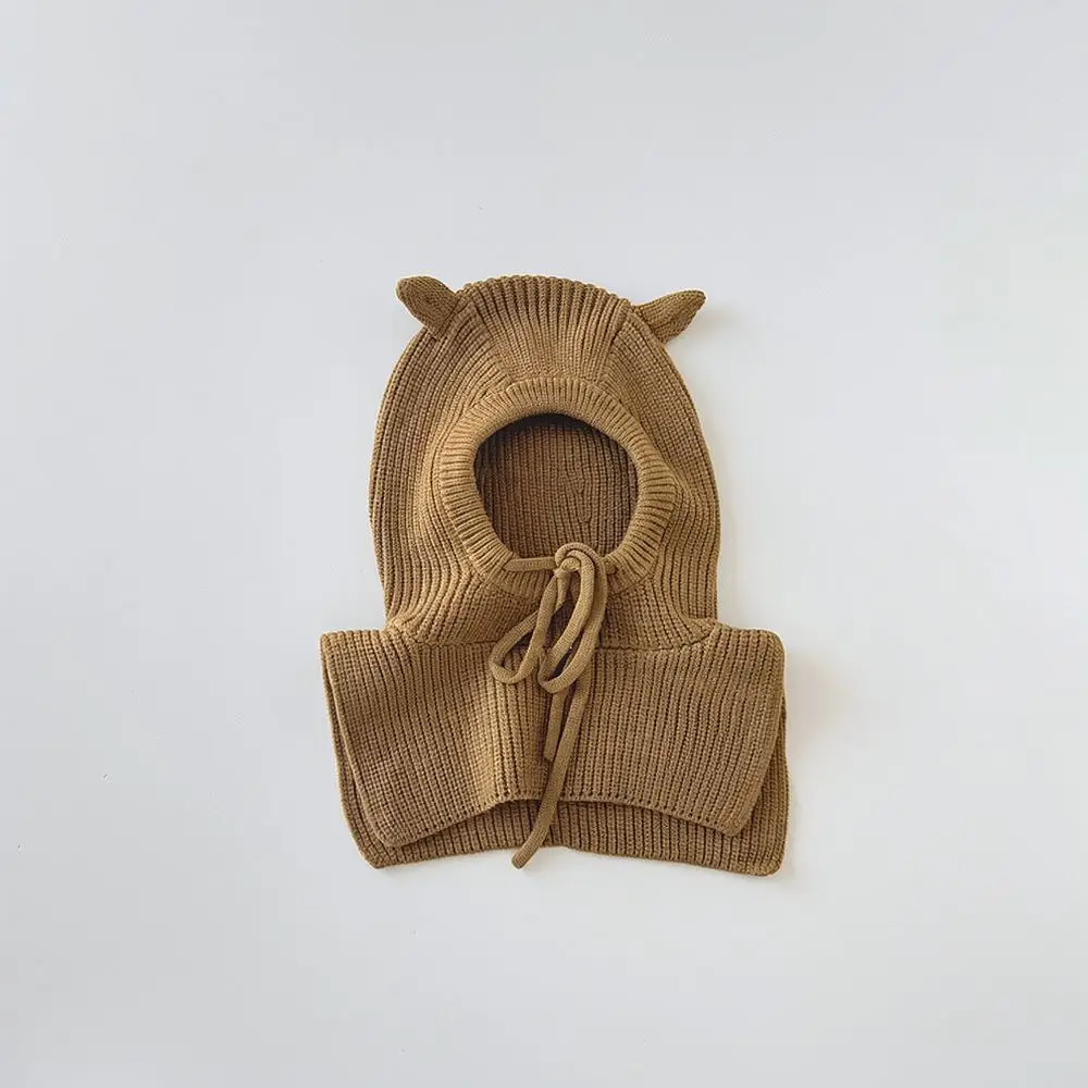Baby Winter Hooded Scarf Hat Set Soft Knitted Thermal Beanies Windproof Ear Protection For Toddlers Boys Girls Cute Neck Warmer