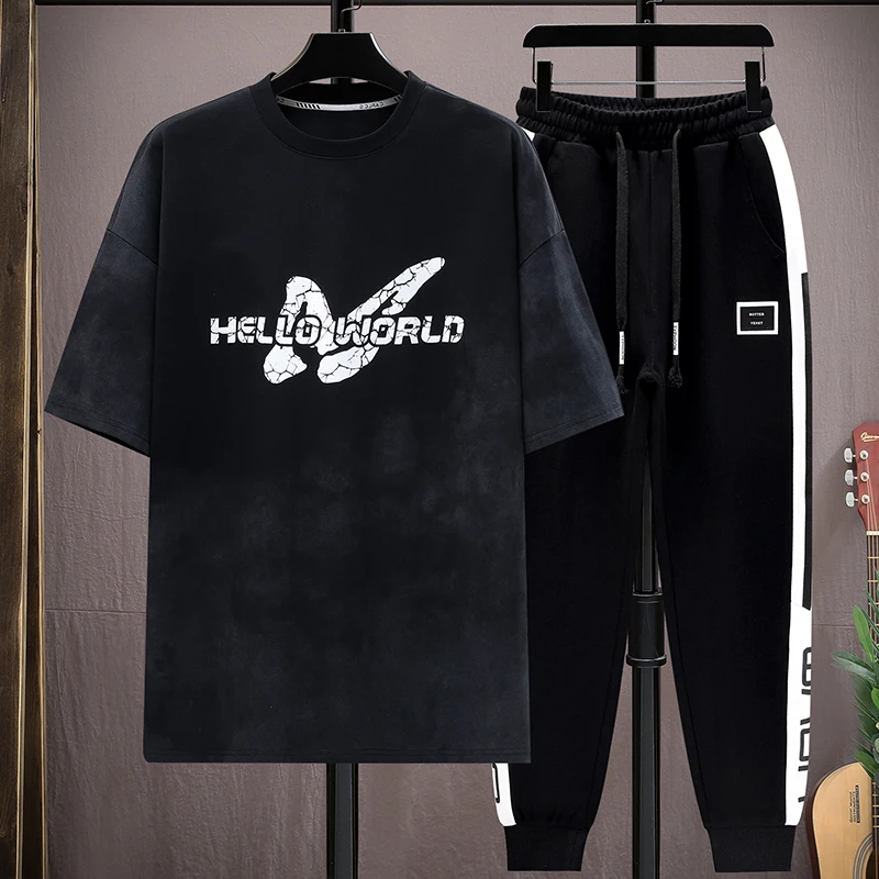 

Мужской повседневный спортивный костюм-двойка: модный уличный комплект из футболки и шорт для пляжа, летний свитшот и футболка, новинка