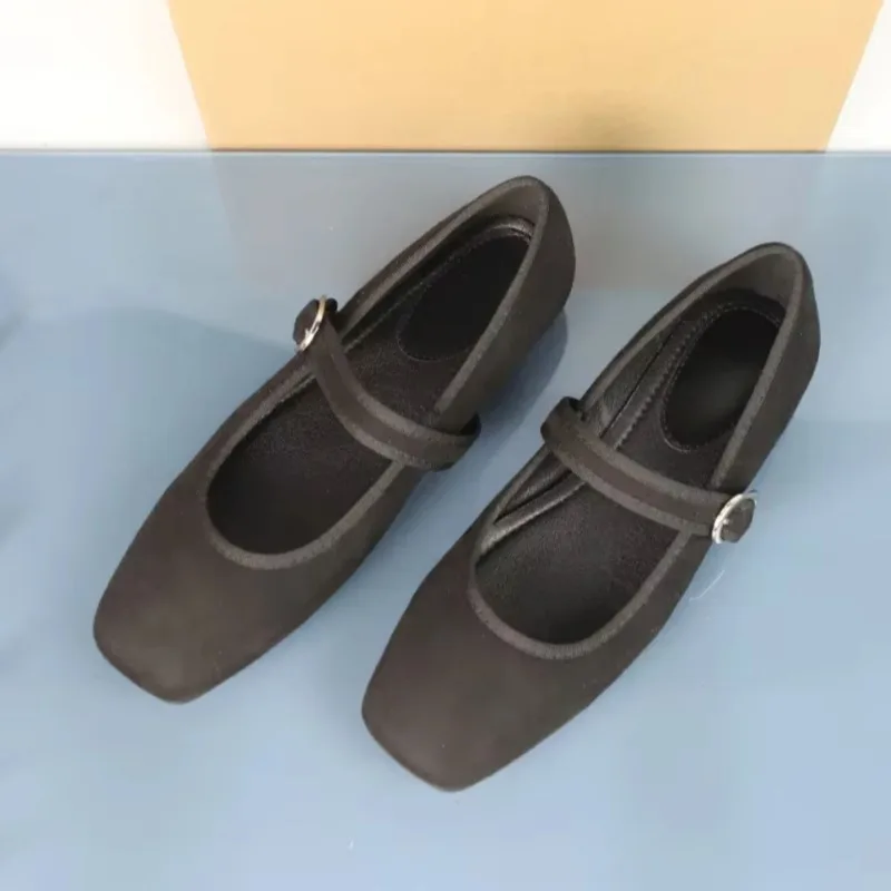 Zapatos Mary Jane suaves informales poco profundos para mujer, bailarinas Retro negras con punta cuadrada para vestido al aire libre, calzado de marca de primavera 2025 para mujer