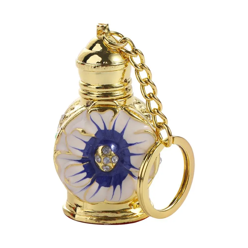 Arabian Style Gifts Antiqued Metal Pendant Keychain Essential Oil Dropper Bottle Empty Cosmetics Container Perfume Bottle