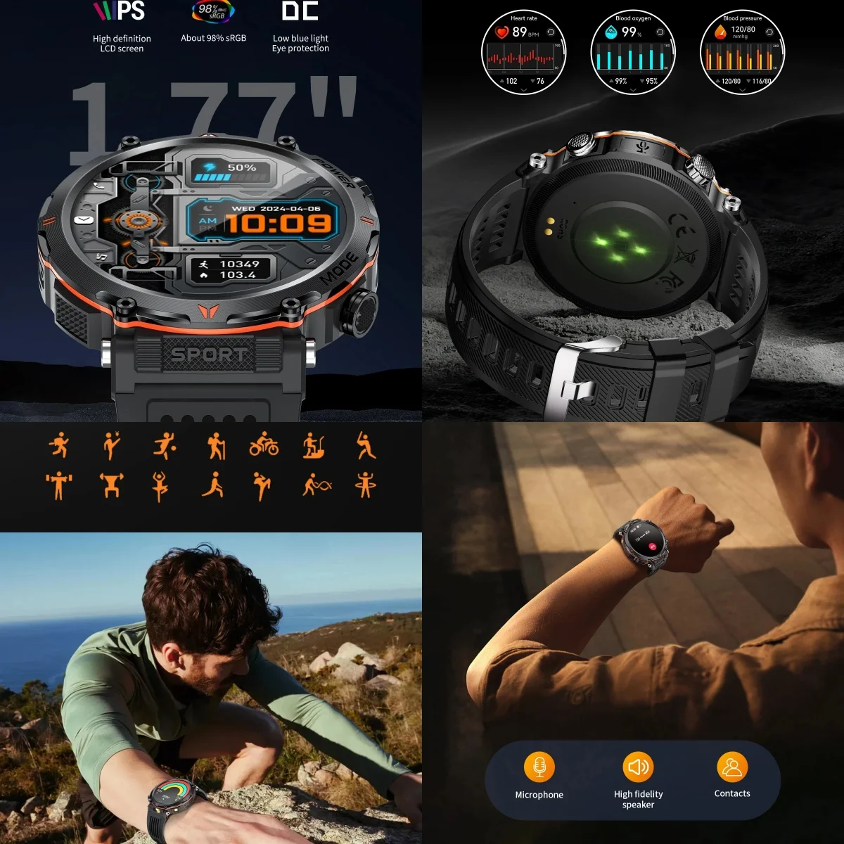 Nuovo Smartwatch militare da uomo Bluetooth chiamata Sport all'aria aperta Fitness Track 600Mah LED luce Smartwatch per Huawei Xiaomi