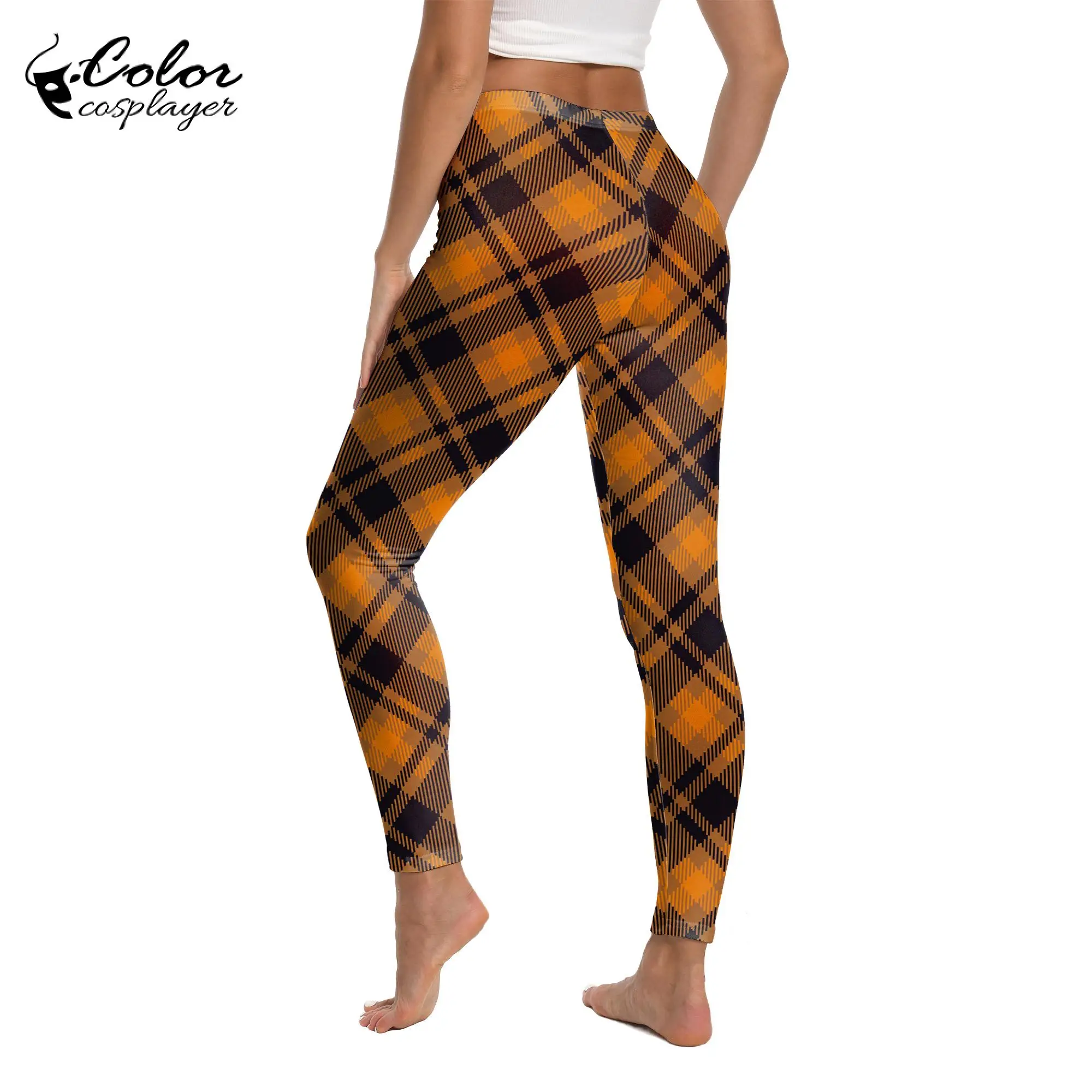 Kleur Cosplayer Skinny Legging Voor Vrouwen Broek Vintage Vakantie Feestbroek Dames Geruit Patroon 3d Print Broek