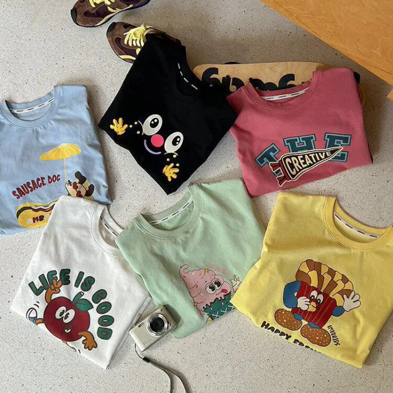 

2026 Summer New Boys Girls Cute Cartoon Print T Shirts Baby Cotton Tee Children Short Sleeve Tops Infant T Shirts Kids Clothes