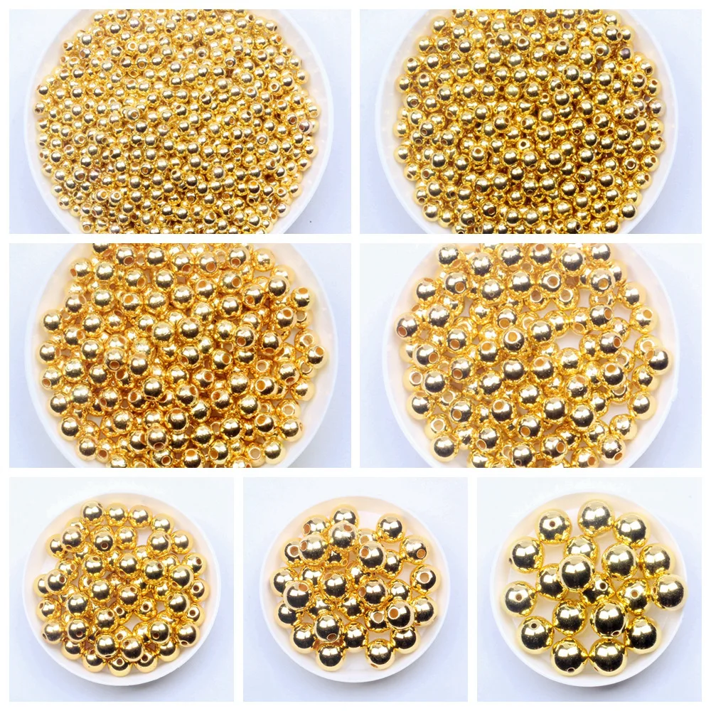 3-12mm Beads  Imitation metal  Plastic abs imitation pearl Beads Smooth Ball Spacer Beads For Jewelry Making