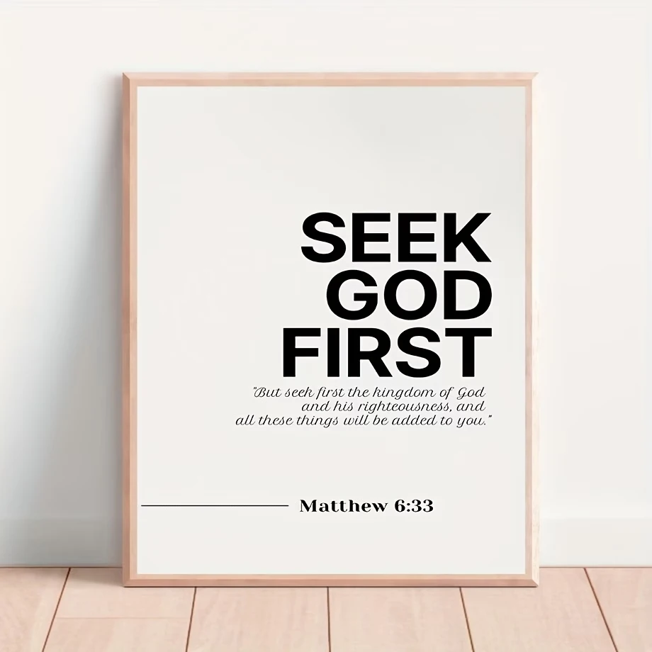 Modern,Retro Matthew 6:33 Christian Bible Verse Wall Art Print Canvas Painting Poster Picture For Bedroom,Living Room Home Decor