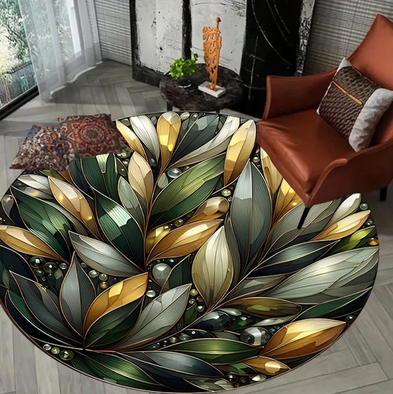 European Style Extremely Intricate Printed Circular Carpet Plant Moon Decorative Floor Protection Mat Living Room Anti Slip Rug