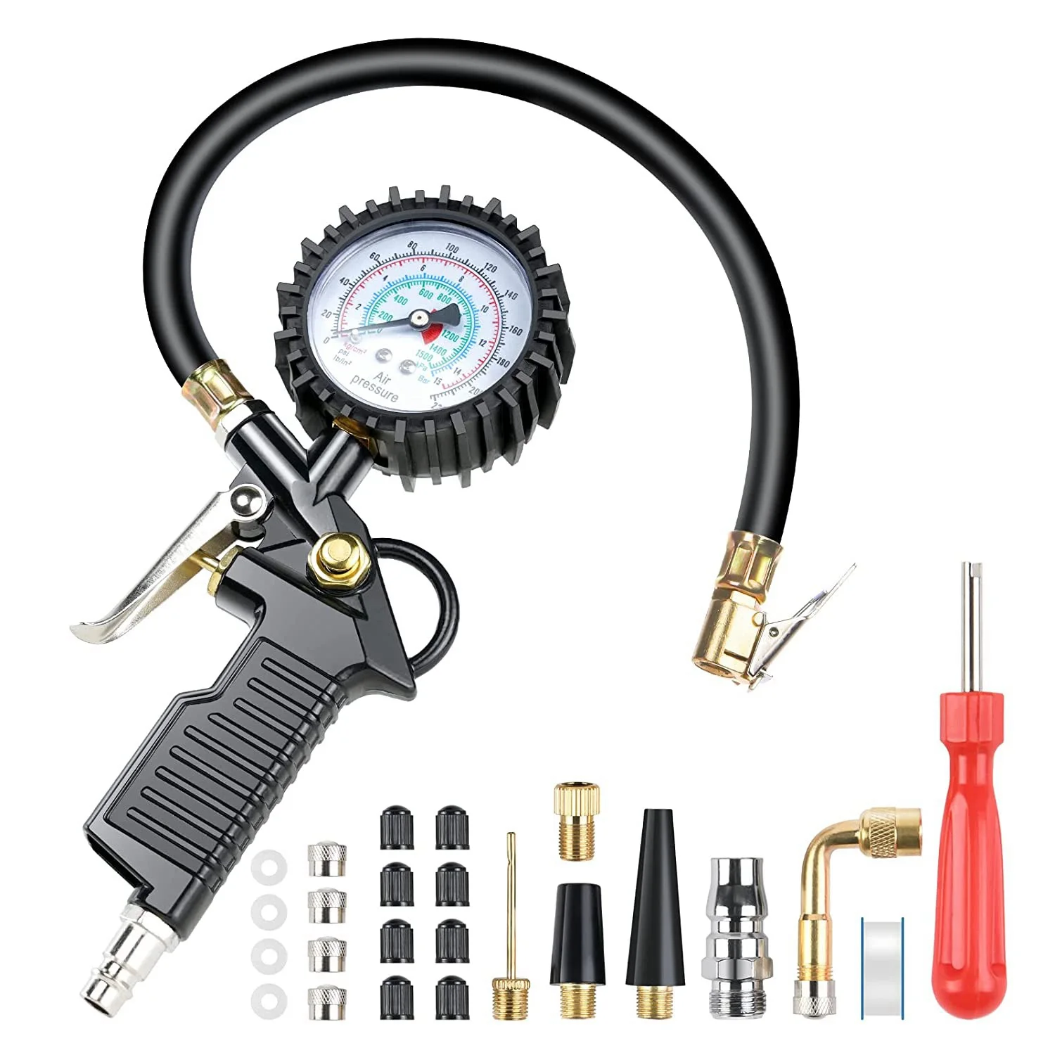 Car Tire Pressure Gauge 220 PSI Tire Inflator with Valve Core Tool Air Compressor for Car Motorcycle Bicycle Truck