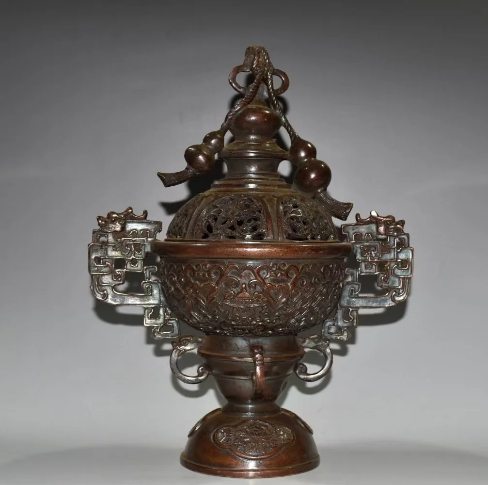 Antique Chinese copper hand-mand gourd censer statue,Handicrafts, best collection&adornment, Free shipping