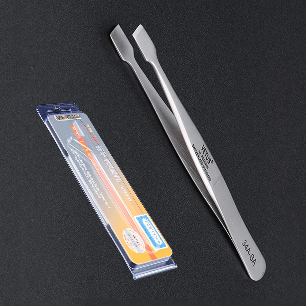 Flat Wide Tweezers for Laboratory Medical Clamping Stamp Electronic Industry Tools VETUS 34A-SA