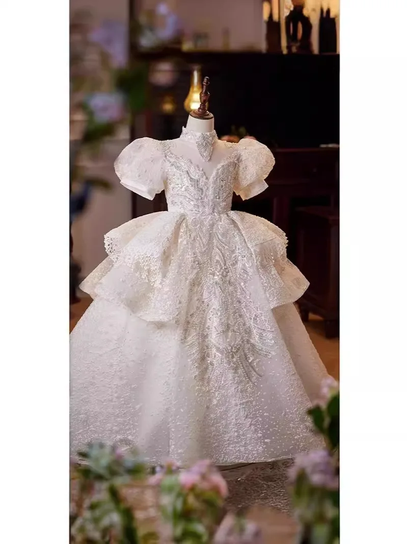 Vestido de princesa para niña de las flores, vestido de novia para niños, disfraz de actuación de piano