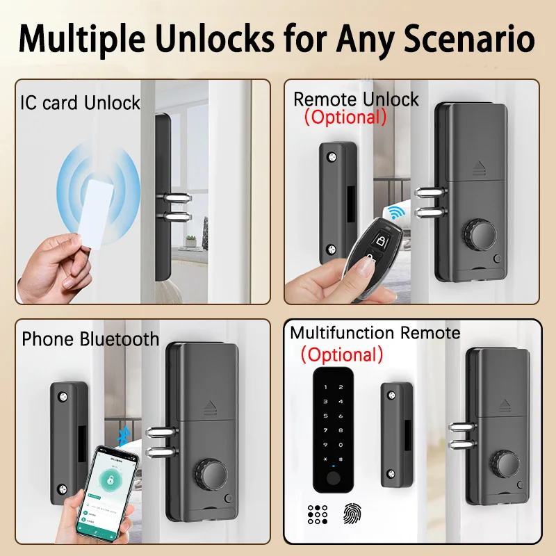 XSDTS Fingerprint Password Card Tuya APP Invisible Automatic Motor Bolt Smart Lock For Home Door No Drilling Hole Installation view 2