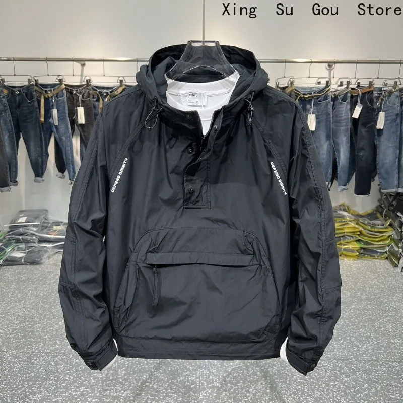 

Spring Men's Overalls Hooded Top Zipper Pocket Pullover Jacket Casual Loose Jacket Men's Sports Casual Overalls Hoodie