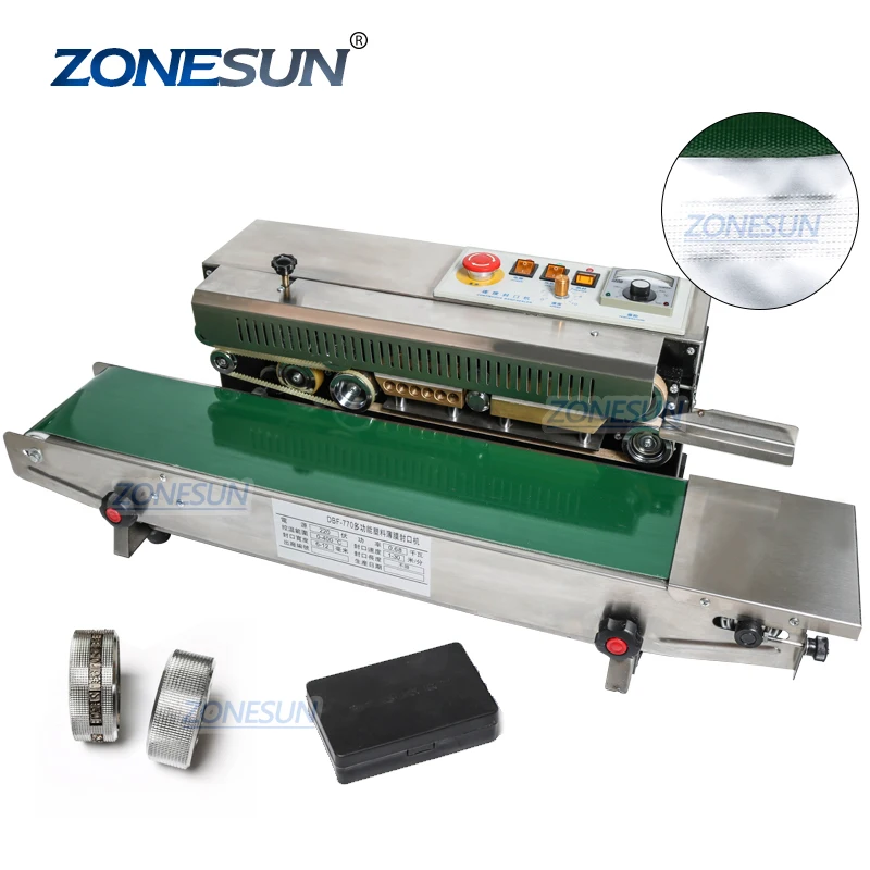 ZONESUN FR-770 Plastic Bag Soild Ink Continuous Band Sealer Sealing Machine Expanded Food Band Sealer