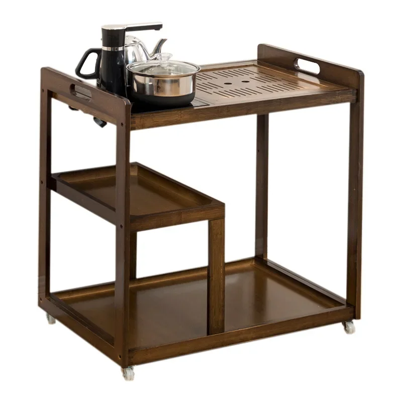 Nordic Engineered Wood Tea Table Compact Size Open Shelves Adjustable Height Hidden Storage for Balcony All Hardware Included