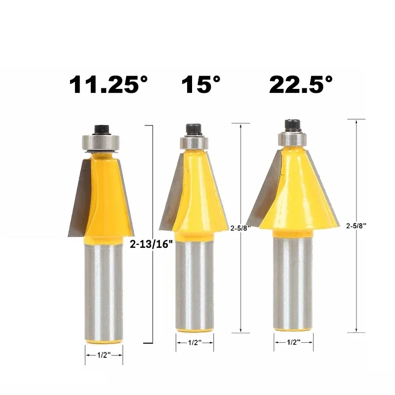 

1pc 1/2" Shank 11.25 15 22.5 Degree Chamfer Bevel Edging Router Bit Two Flute Woodworking Milling Cutting Bits