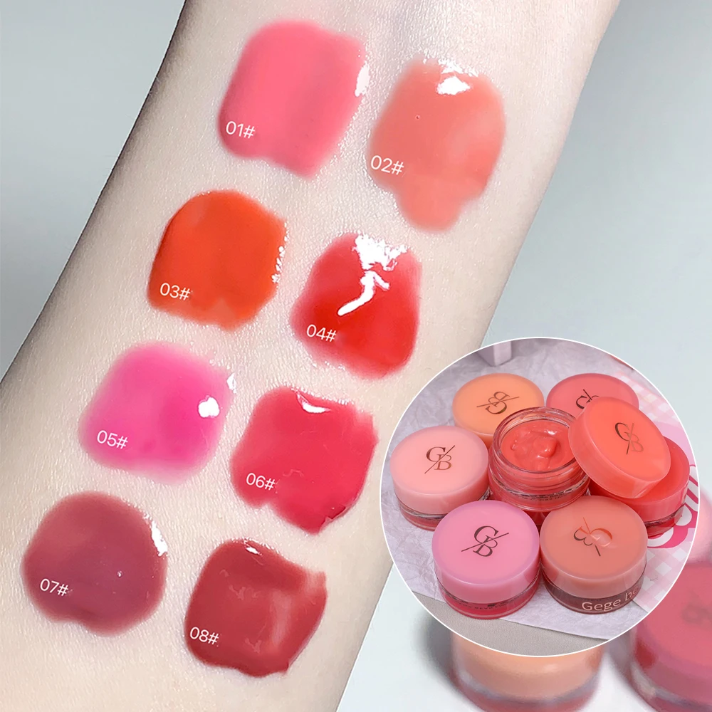 8-Farben-Marmelade-Lippenglasur in Dosen, wasserfest, antihaftbeschichtet, rot, rosa, flüssige Lippenstifte, langanhaltende, feuchtigkeitsspendende Lippen, glänzende Kosmetik