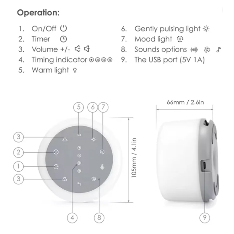 جهاز ABGI-Sleep Sound Machine المحمول بالضوضاء البيضاء يتميز بإضاءة ليلية RGB للطفل