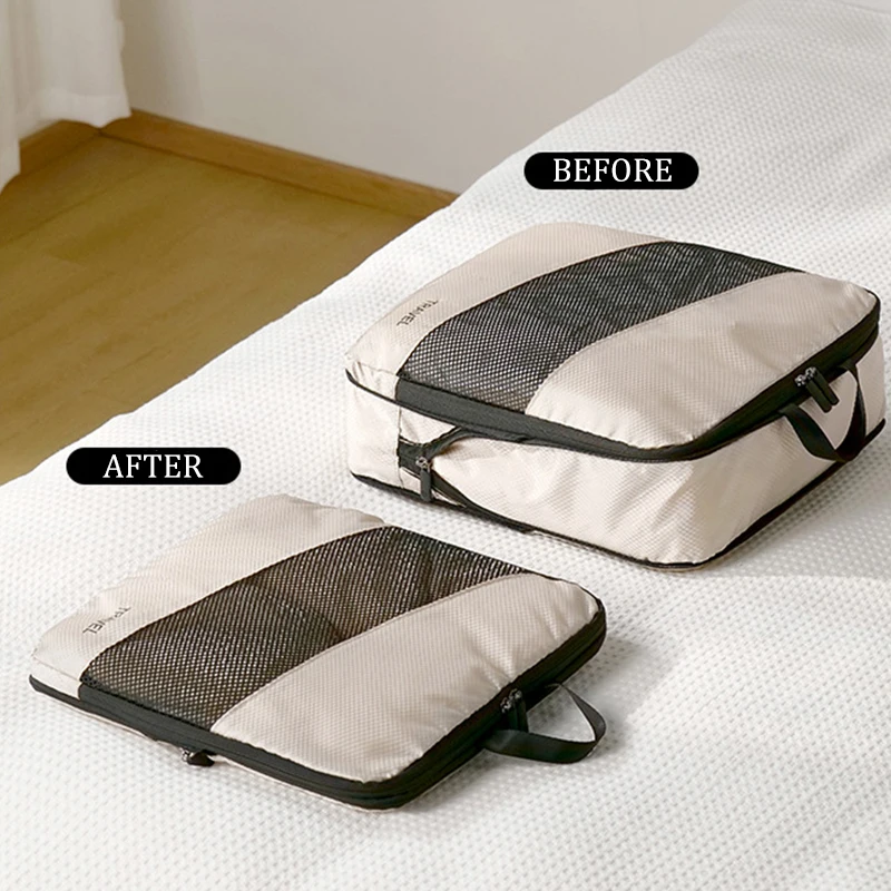 6pcs Compression Packing Cubes Waterproof Travel Suitcases Organizer Packing Cubes Set Organizer Storage Bags Pouch Compressible