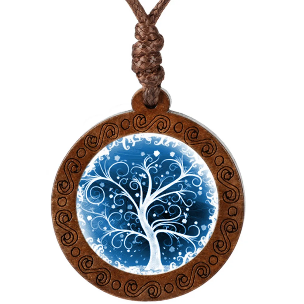 Stammbaum wie des Lebens Kuppel Glas Cabochon Holz Anhänger Halskette für Frauen Männer Schmuck Geschenk mit verstellbaren Wachs Seil Kette – Detail 8