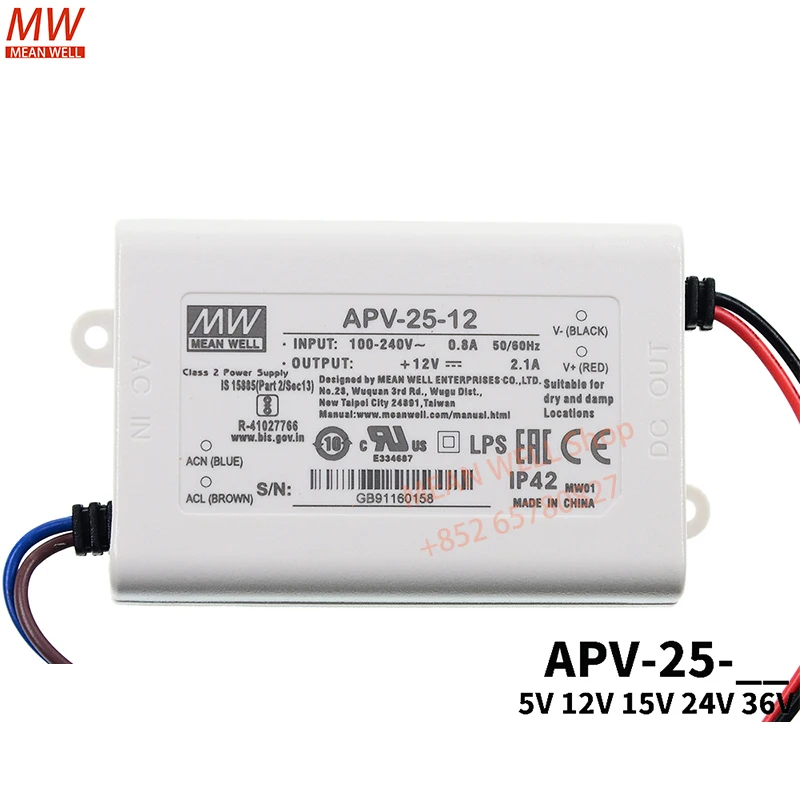 Original MEAN WELL Switching power supply APV-25-5/12/15/24/36V Constant voltage LED lighting electronic Captioning screen 25W