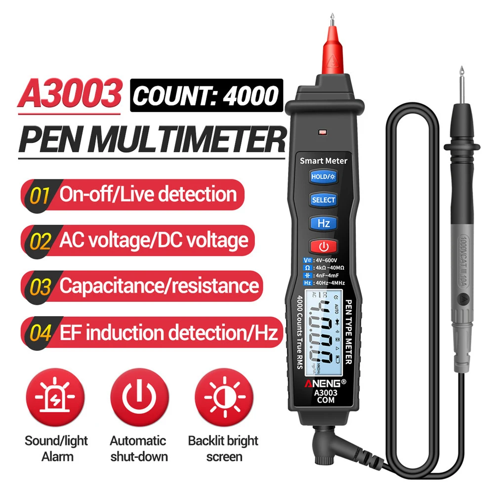 Imagem -04 - Inteligente ac Tester Tensão Caneta Digital Multímetro Profissional 4000 Contagens Medidor True Rms A3003