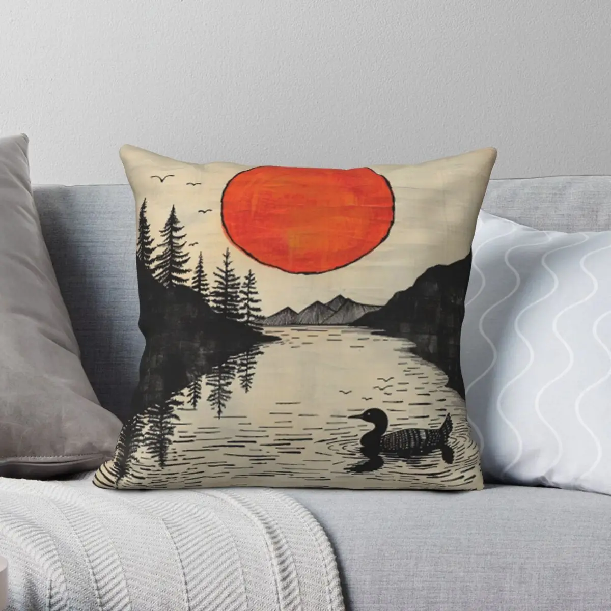 Loon Of North America Low Ink Square Pillowcase Polyester Linen Velvet Pattern Zip Decorative Sofa Seater Cushion Cover 45x45