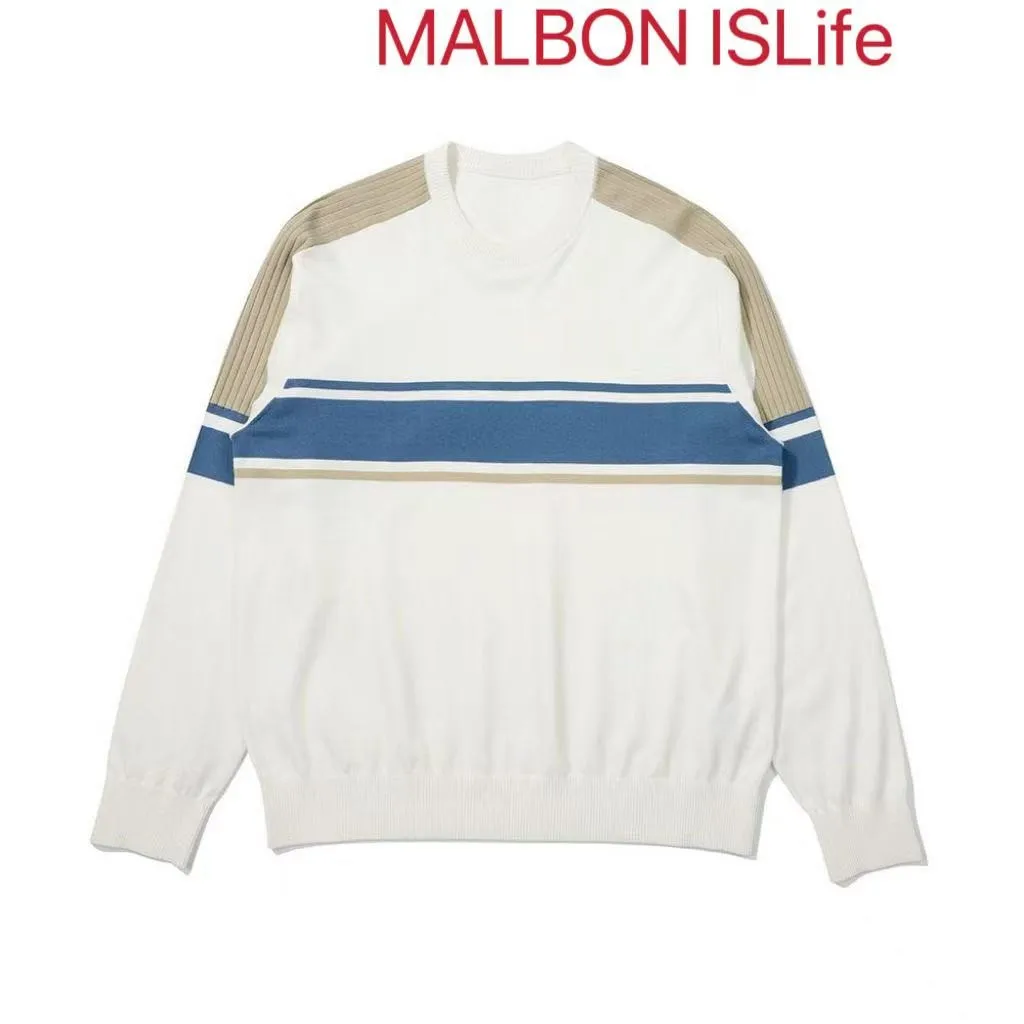 24 Autumn South Korea Malbon Golf Suit Men's Color Matching Logo Round Neck Sports Long Sleeve Sweater Warm Loose