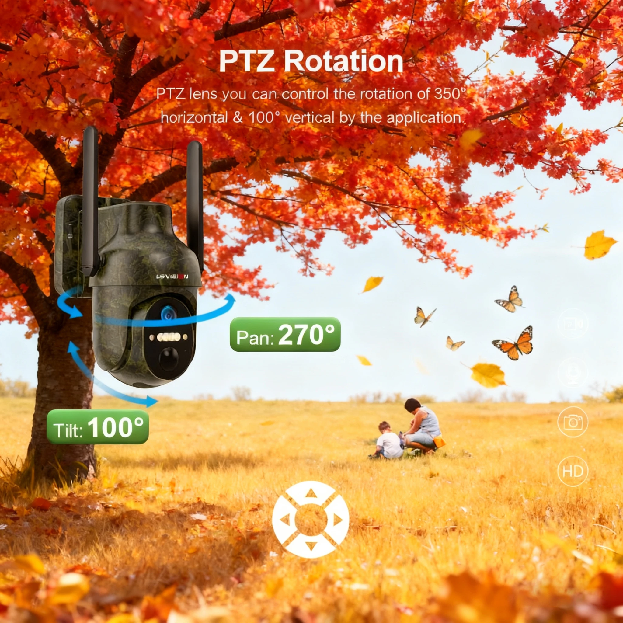 Ubox 4G SIM Outdoor Wildlife Camera 4MP Solar Hunting Trail Camera WiFi Security Camera Auto Tracking Night Vision PIR Detection