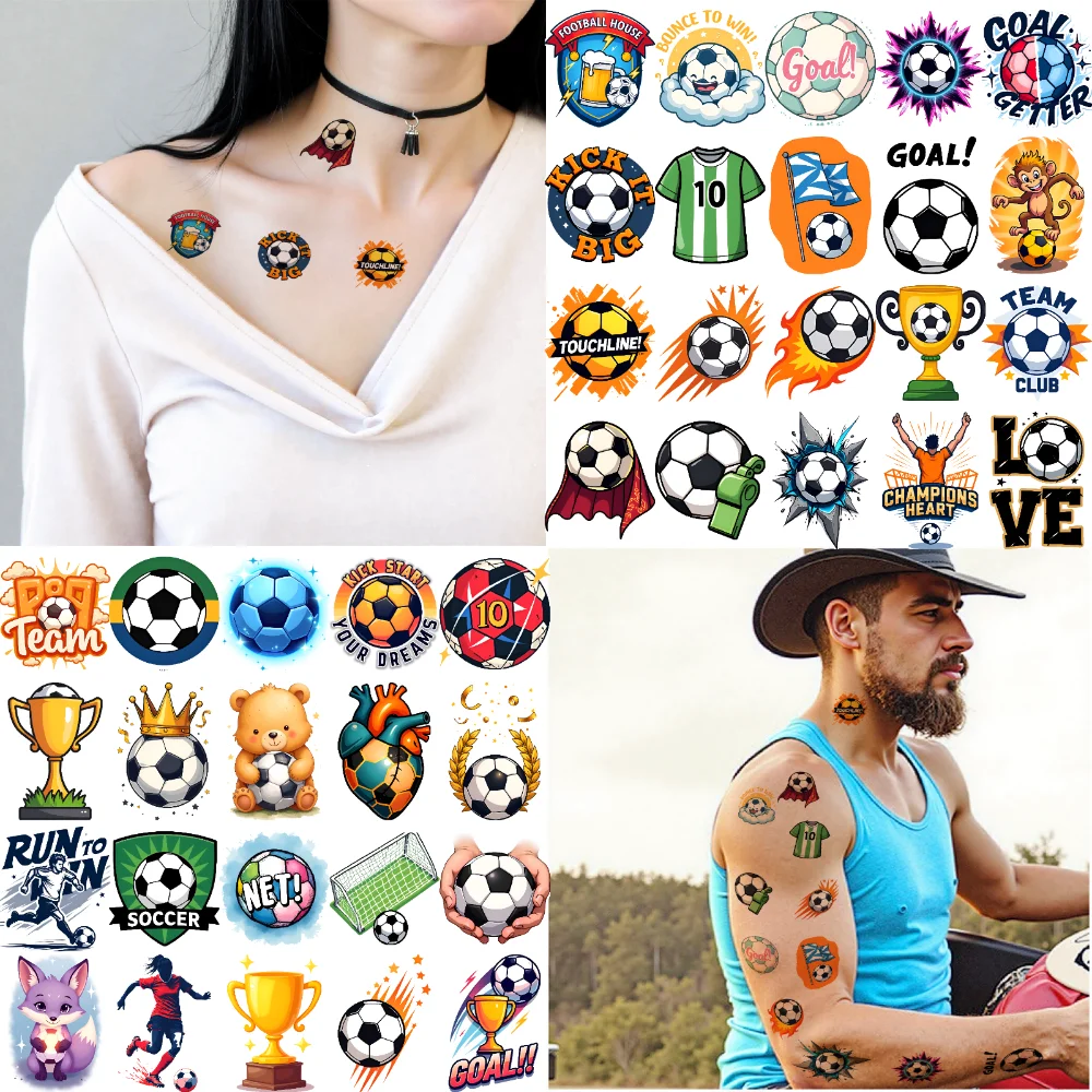 

54 шт., временные татуировки, трофей, мультяшный футбольный мяч, футбольные временные татуировки, наклейки для мужчин