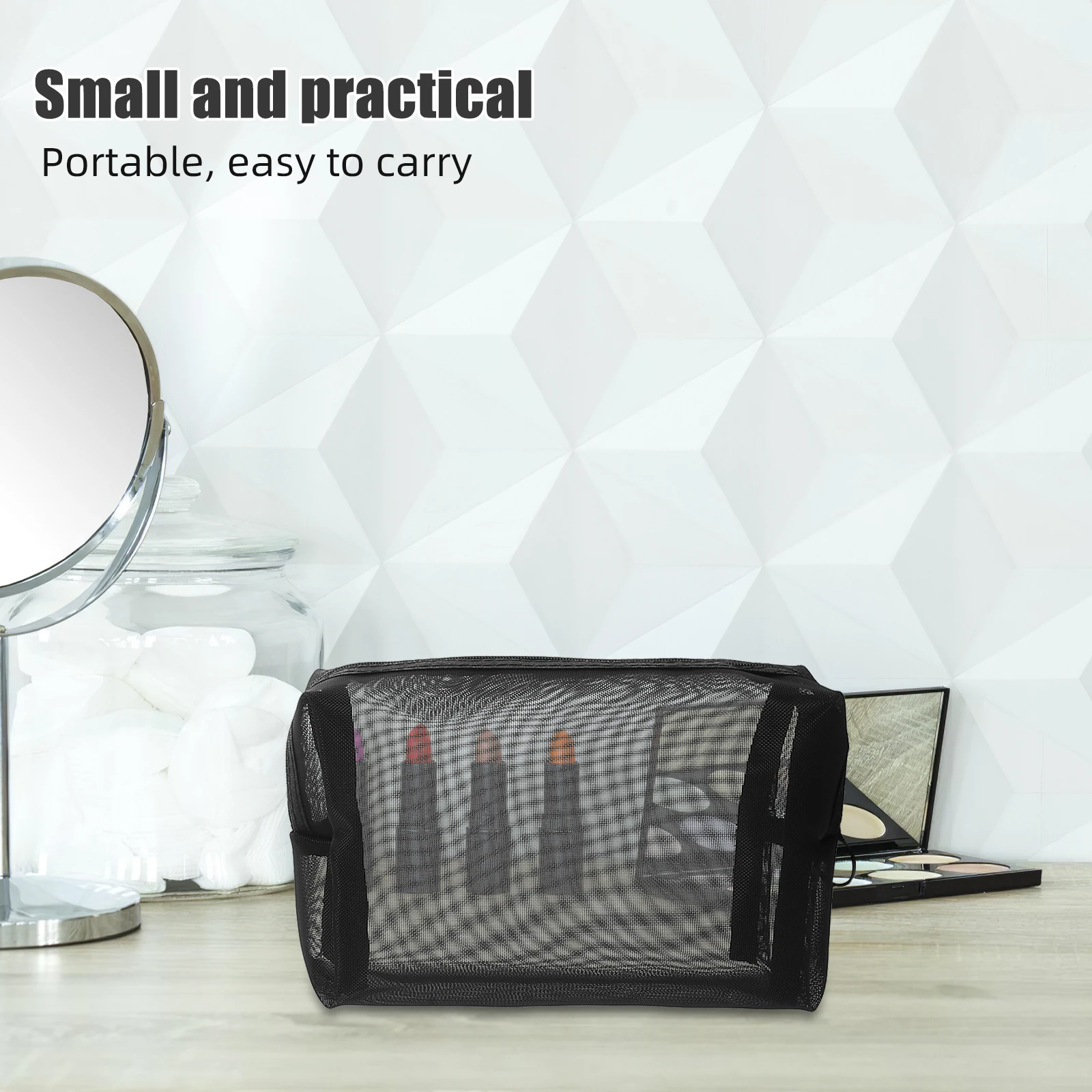 حقيبة مكياج شبكية مكونة من 3 قطع، حقيبة سفر شفافة لتنظيم أدوات الزينة للاستخدام اليومي - محمولة بسحاب #5