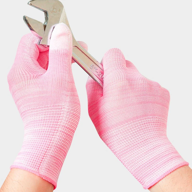 1 paio di guanti flessibili a righe immerse 13 aghi guanti sicuri da lavoro funzionamento senza polvere guanto rivestito in PU ad alta elasticità