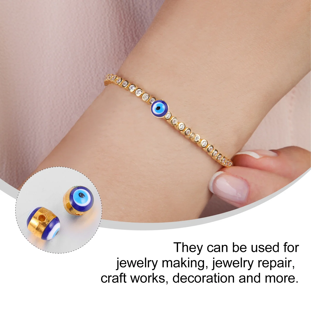 

100pcs Evil Eye Charms For Diy Jewelry Making Halloween Bracelet Craft Alloy Spacer Beads Eyeball Charm Decor Beads