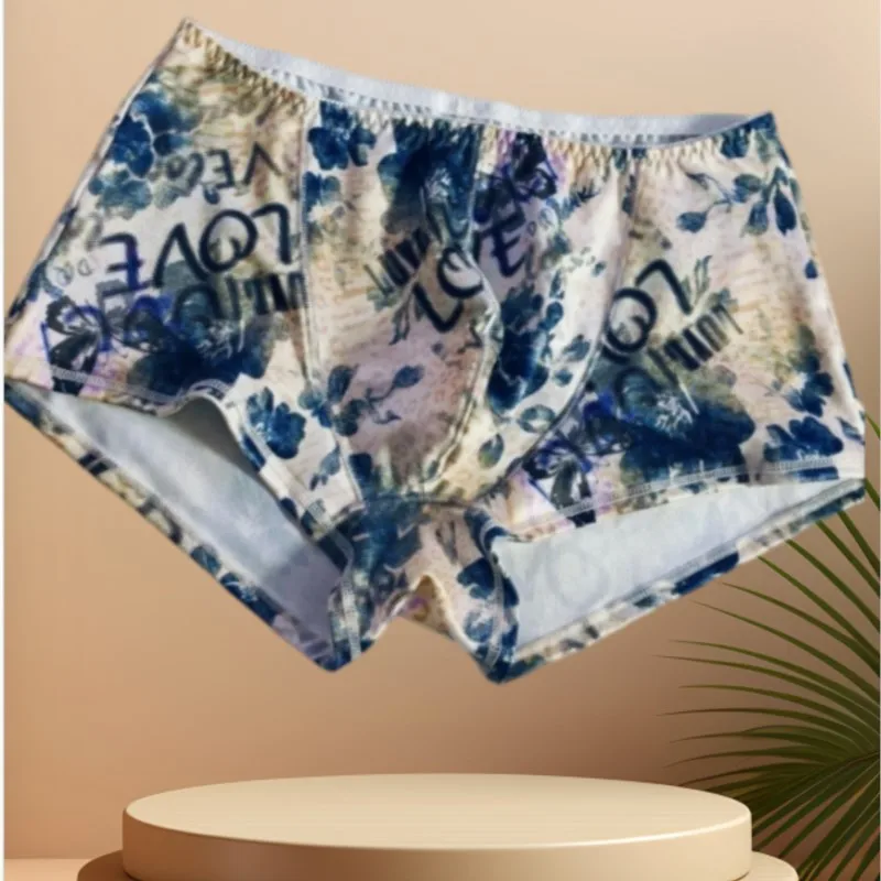 Men's Floral Butterfly Print Boxer Briefs Soft Breathable Stretch Underwear Fashion Personality Pattern Mid Rise Boxers