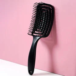 Black Square Hollow Hair Scalp Massage Comb Portable Wet Dry Curly Detangler Hairbrush Anti-static Barber Styling Tool