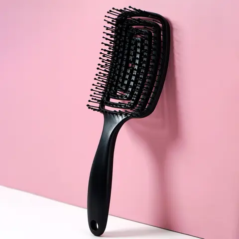 블랙 스퀘어 중공 머리 두피 마사지 빗 휴대용 습식 건식 곱슬 머리 헤어 브러시 정전기 방지 이발사 스타일링 도구