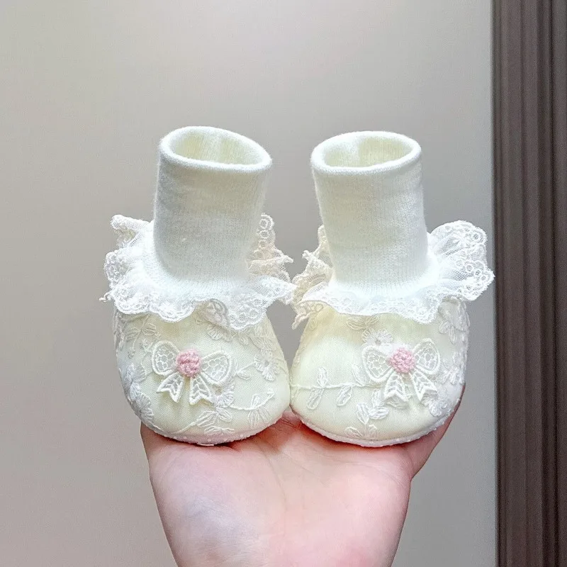 Baby Girls' Princess Soft Soled Non Slip Lace Cotton Step In Shoes for Newborns 0-12M Spring Autumn​