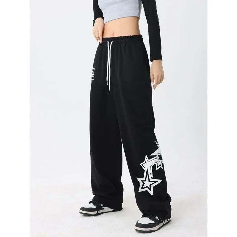 Korean Hip Hop Streetwear Oversize Jogging Sweatpants Women Elastic Waist Stars Wide Leg Baggy Casual Sports Trousers Y2k
