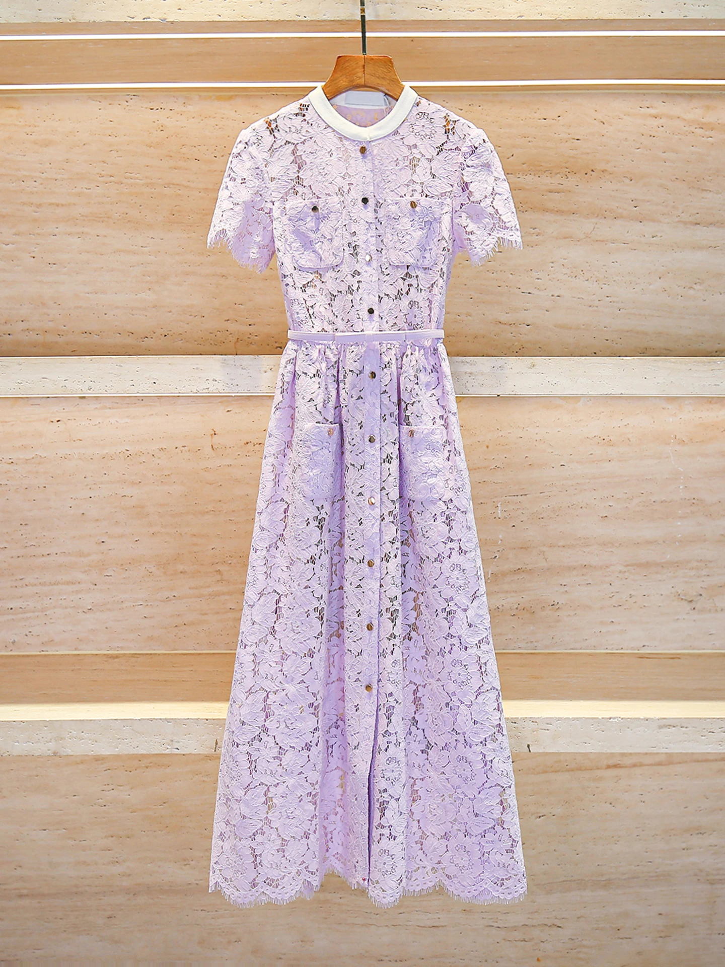 Ele Long Lace Dr Dames Summer Faion Hoge taille A-lijn silhouet ort Sve ronde Ne enkele knoopsluiting