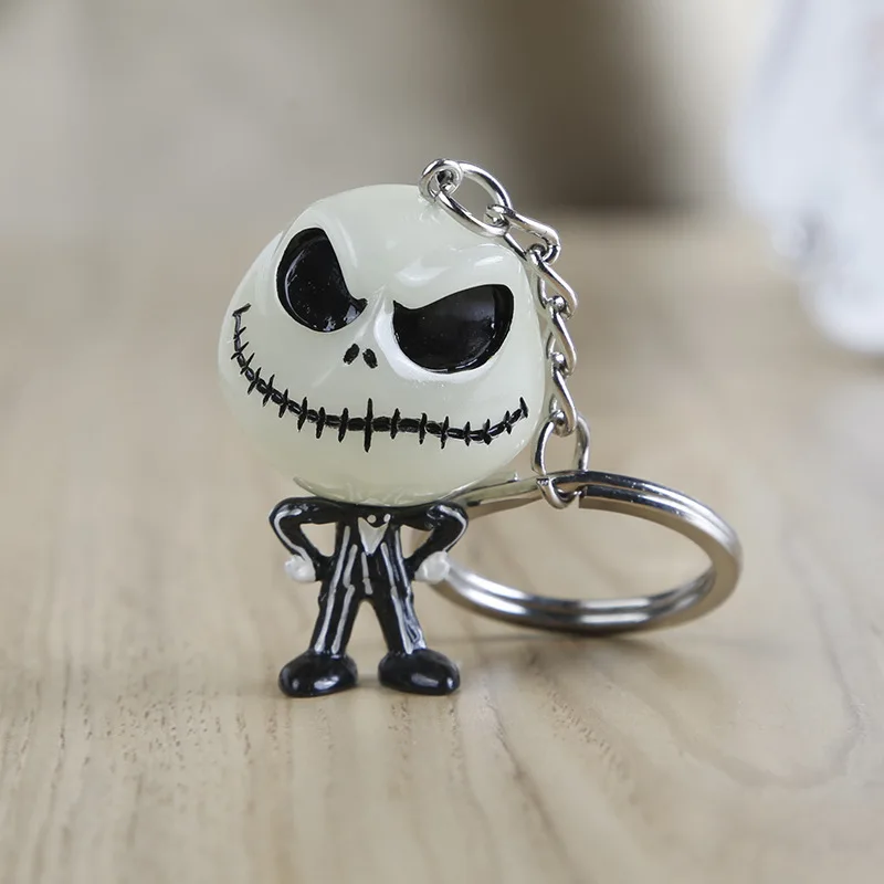 Creative Disney Nightmare Before Christmas Car Luminous Keychain Car Key Chain Skull Jack Backpack Key Ring Accessories Gift