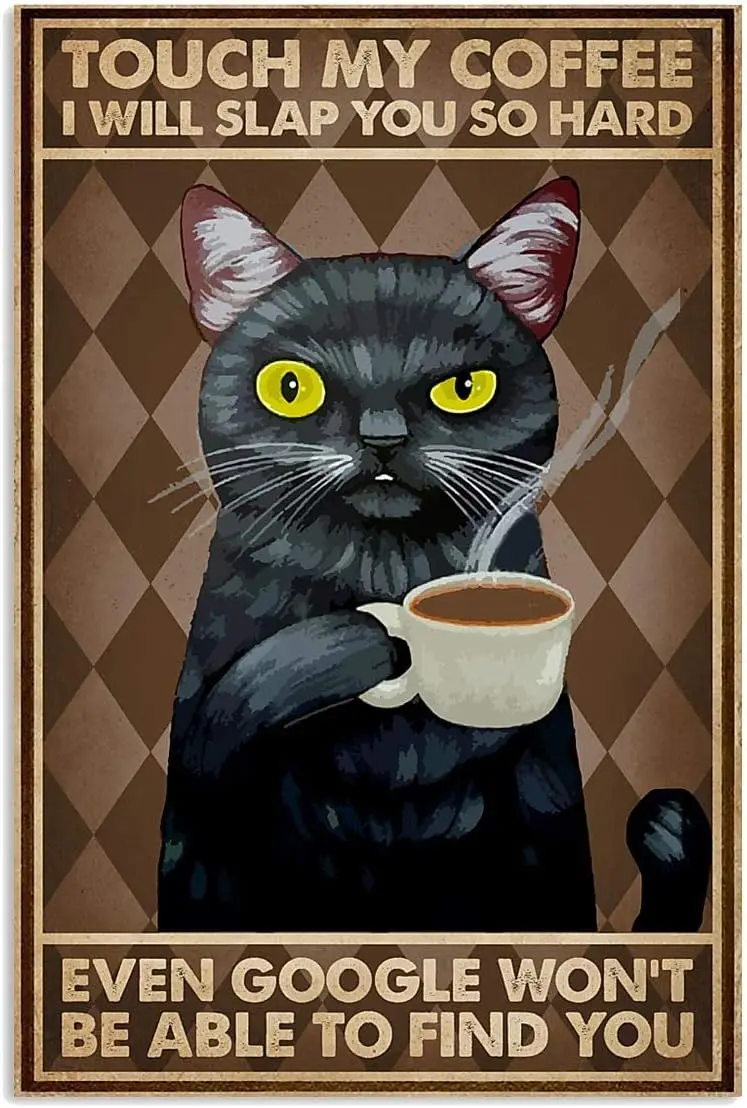 Pancarte en métal amusante « Love Cat », affiche artistique noire « My Coffee », décoration pour la maison, la salle de bain, la « Man Cave »
