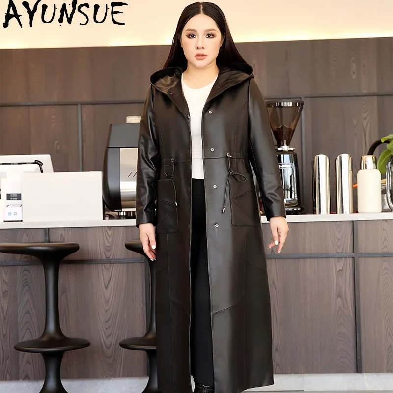 AYUNSUE Natürliche Echte Lederjacke für Frau 2025, Langer Trenchcoat, Damenjacken, lockere Passform, Herbstkleidung, Nadalха Ж 2019