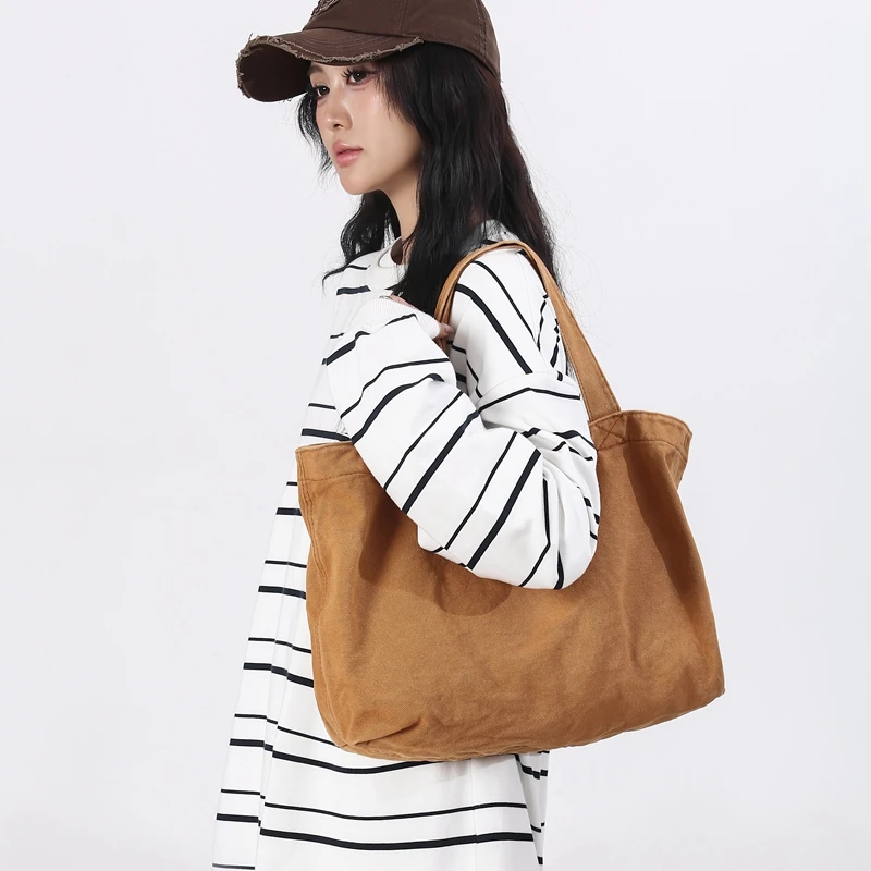 

Big Canvas Women's Bag Female Tote Handbags Student Shoulder Bag Vintage Eco Bag Korean Shopping Messenger Bag Y2K Side Bag Work