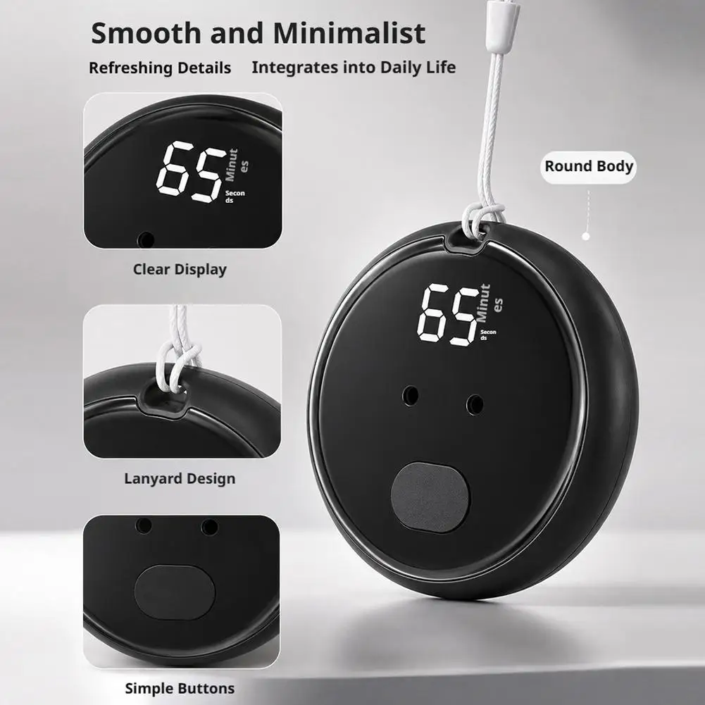LED Display Countdown Timer, Round Digital Kitchen Timer with Lanyard, Portable Hanging Cooking Study Timer for Home Office