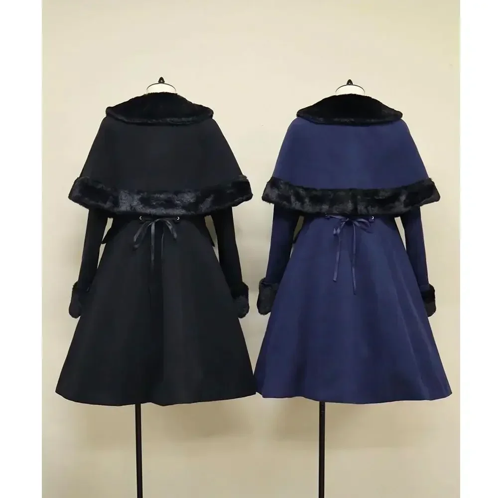 Winter Clothing New Japanese Sweet Soft Lolita Small Cape Two-piece Coat Fashion Design Thick Jacket Women Kawaii Outfit