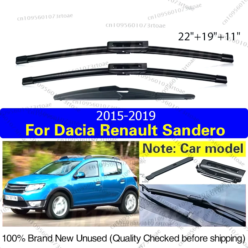 

For Dacia Renault Sandero MK 2 2015-2019 Car Wiper Front Rear Wiper Blades Windshield Windscreen Window Rain Brushes 22"+19"+11"
