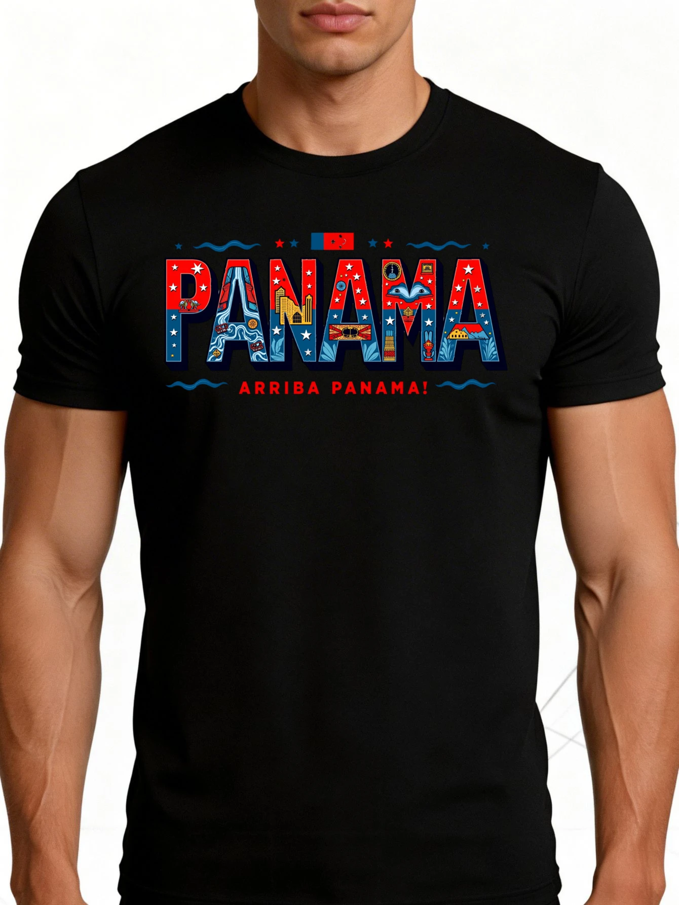 Men's Plain Graphic T-Shirt - Breathable, Soft, Lightweight - Panama Flag Design - Vintage Fun Graphic Casual Short Sleeve Summer Top, Gift for Him